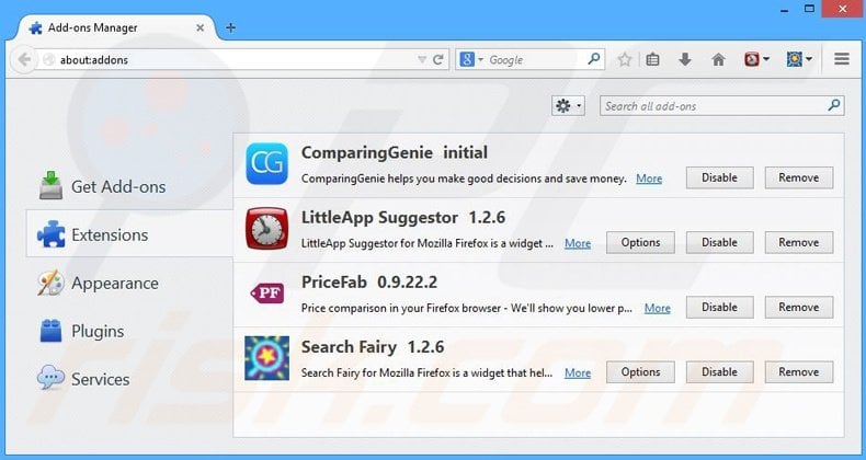Removing Search Fairy ads from Mozilla Firefox step 2
