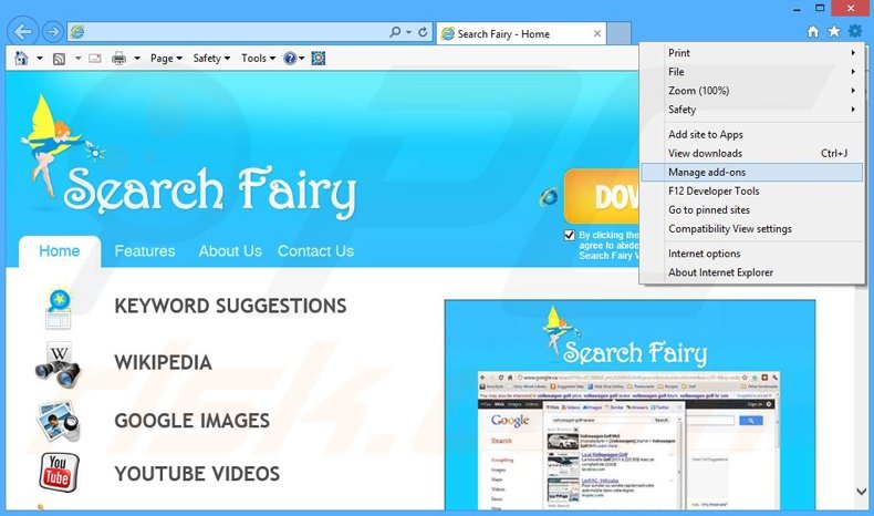 Removing Search Fairy ads from Internet Explorer step 1