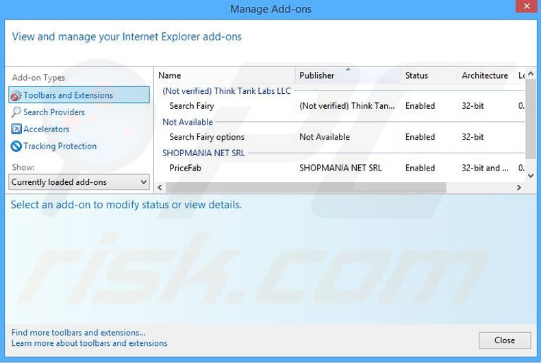 Removing Search Fairy ads from Internet Explorer step 2