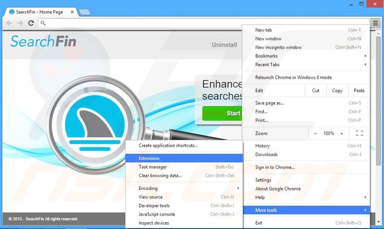 Removing SearchFin ads from Google Chrome step 1