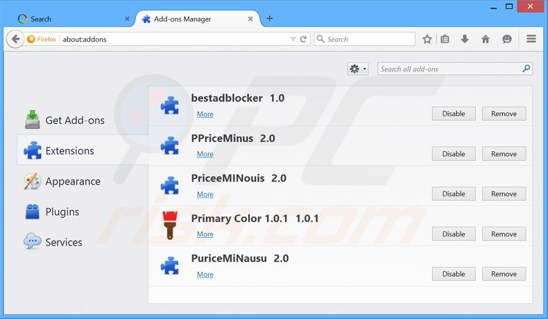 Remove websearch.searchtotal.info related Mozilla Firefox extensions