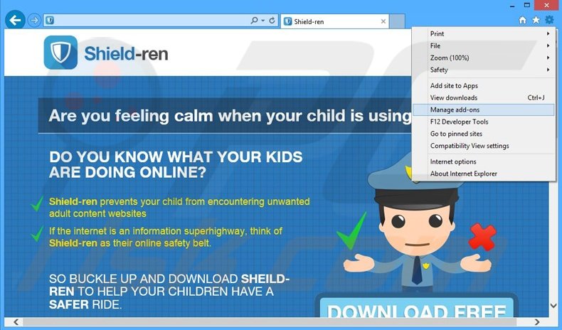 Removing Shield-ren ads from Internet Explorer step 1
