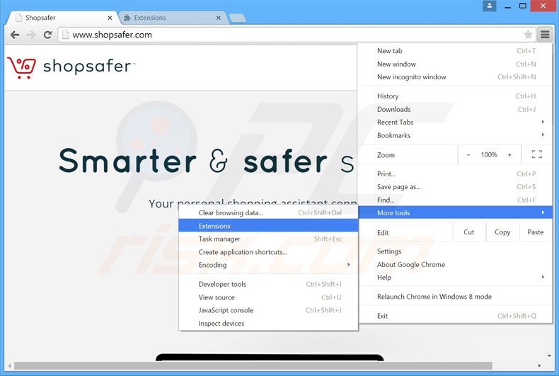 Removing Shopsafer  ads from Google Chrome step 1