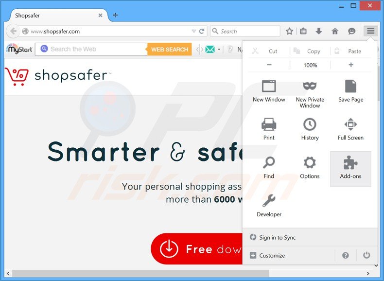 Removing Shopsafer ads from Mozilla Firefox step 1