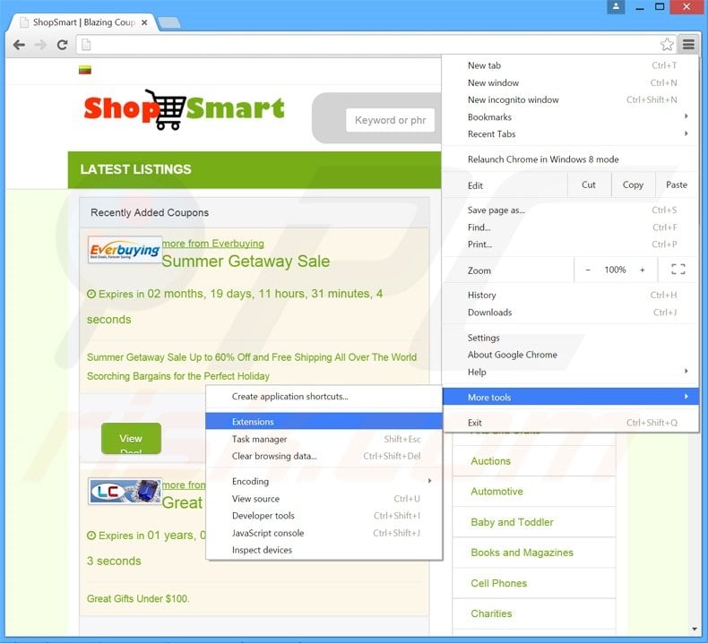 Removing ShopSmart  ads from Google Chrome step 1