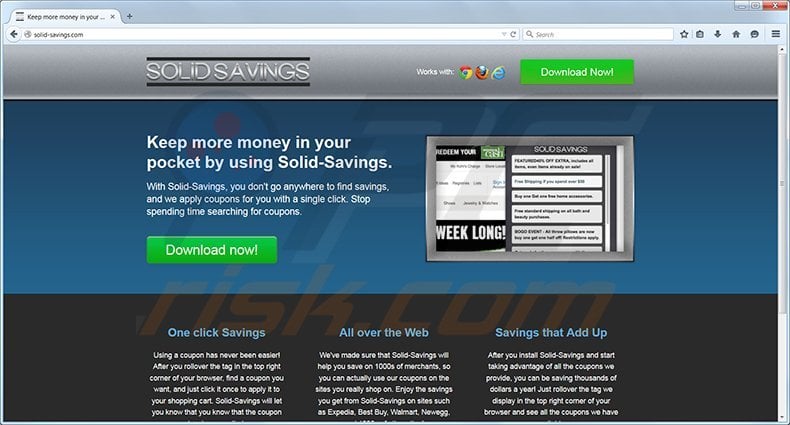 Solid Savings adware homepage