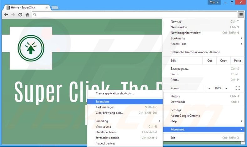 Removing SuperClick ads from Google Chrome step 1