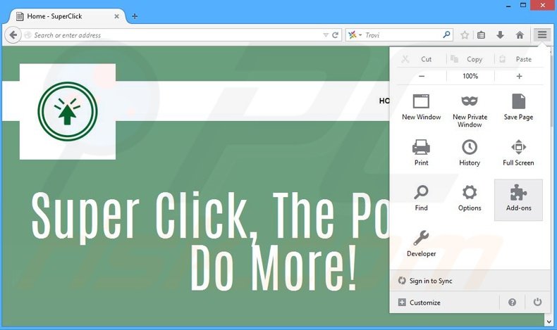 Removing SuperClick ads from Mozilla Firefox step 1