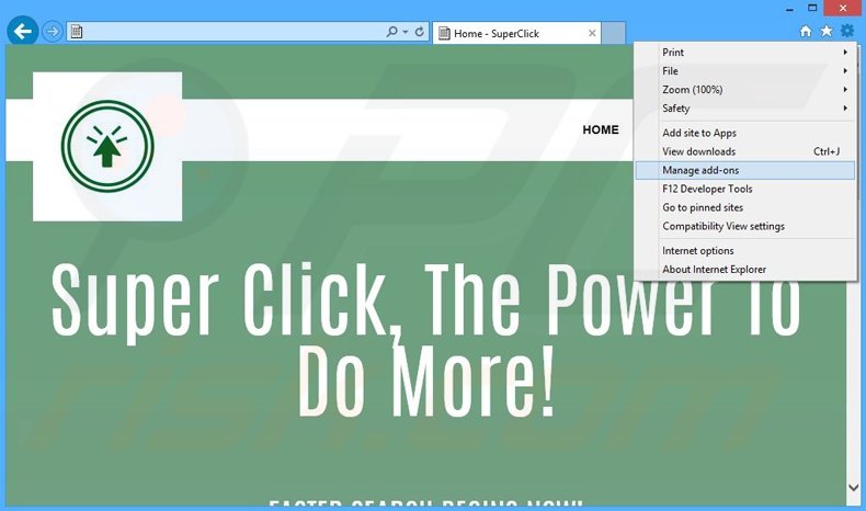 Removing SuperClick ads from Internet Explorer step 1
