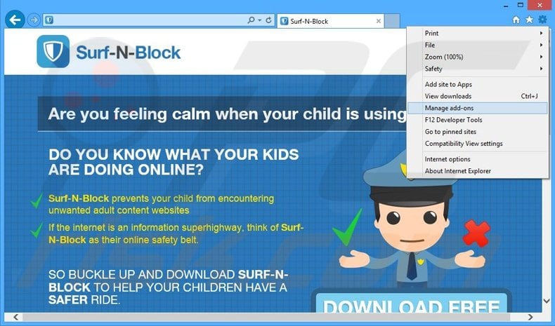 Removing Surf-N-Block ads from Internet Explorer step 1