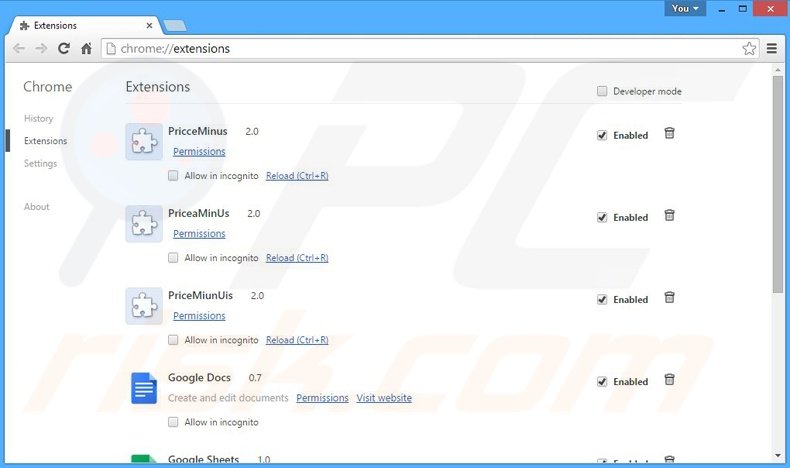 Removing Sweet Surprise Slots ads from Google Chrome step 2