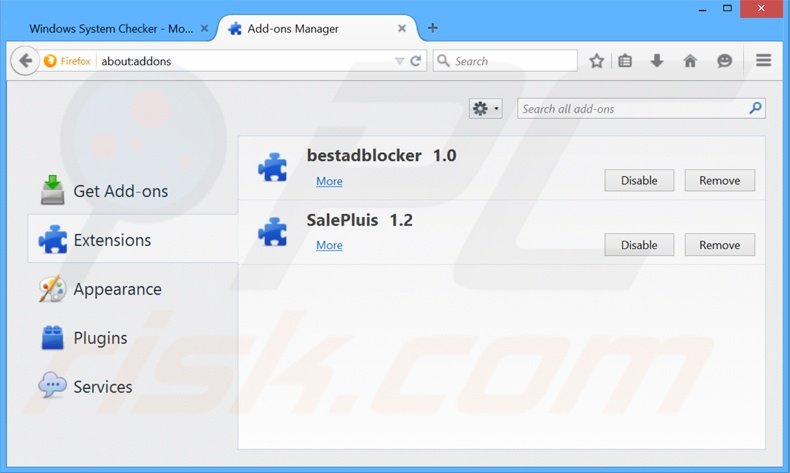 Removing System-Checker ads from Mozilla Firefox step 2