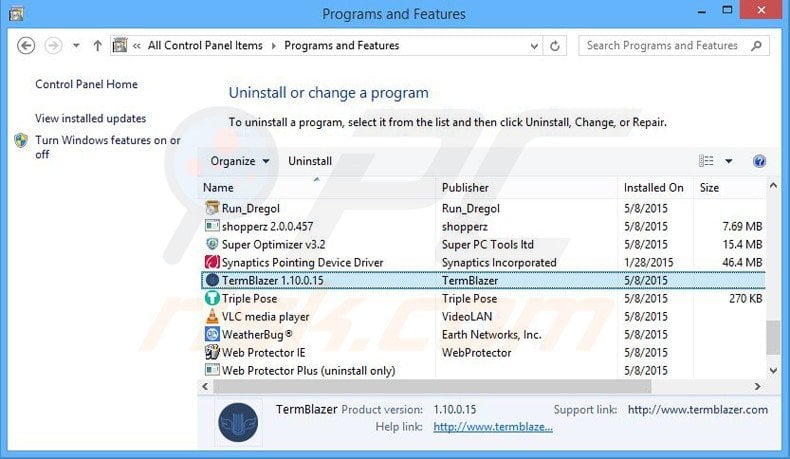 termblazer adware uninstall via Control Panel