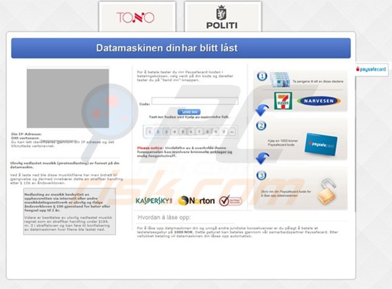 Tono PaySafeCard virus (Norway)
