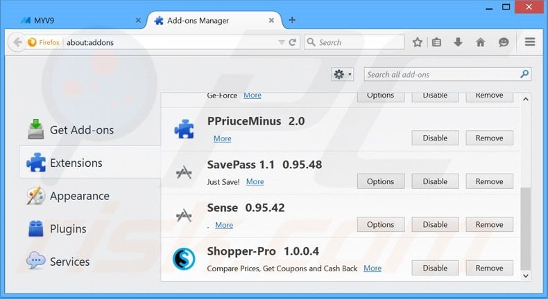 Removing top8844.com related Mozilla Firefox extensions