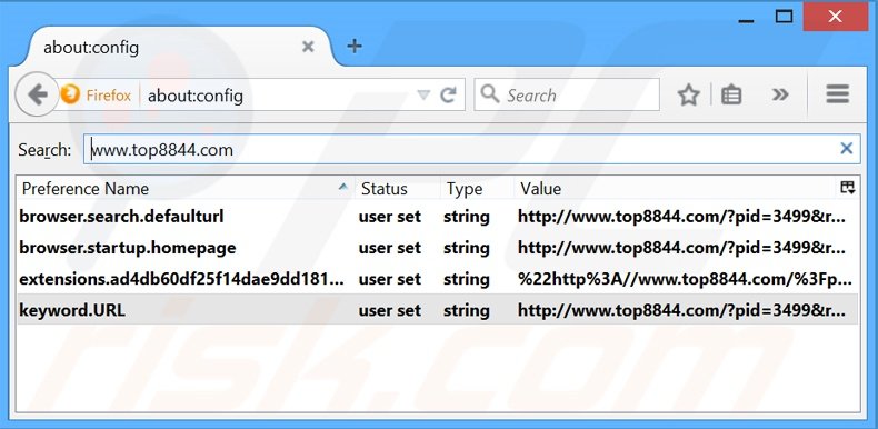 Removing top8844.com from Mozilla Firefox default search engine