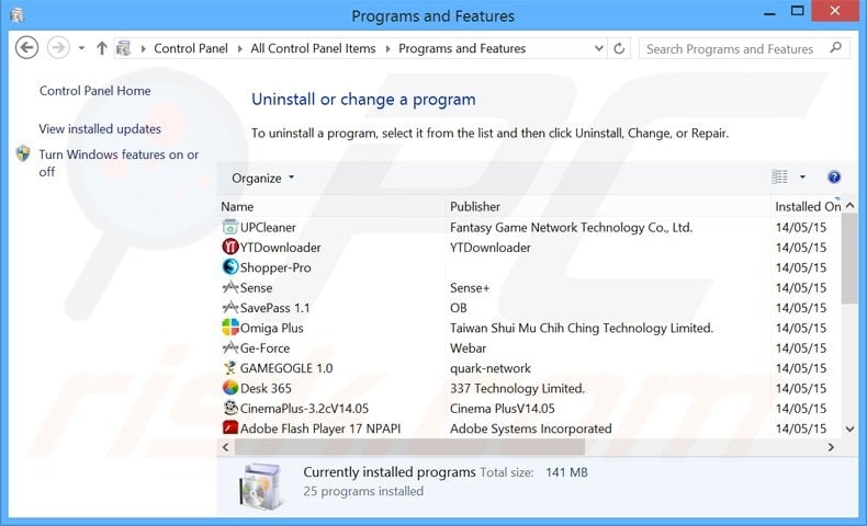 top8844.com browser hijacker uninstall via Control Panel