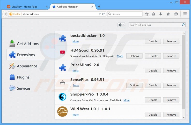 Removing ViewPlay ads from Mozilla Firefox step 2