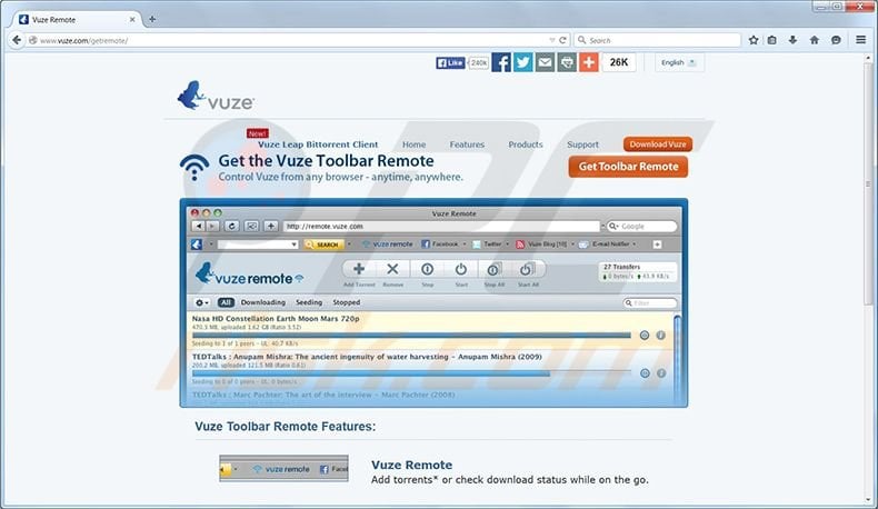 Vuze toolbar homepage
