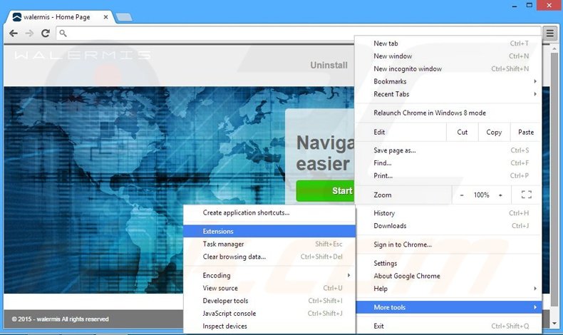 Removing walermis ads from Google Chrome step 1