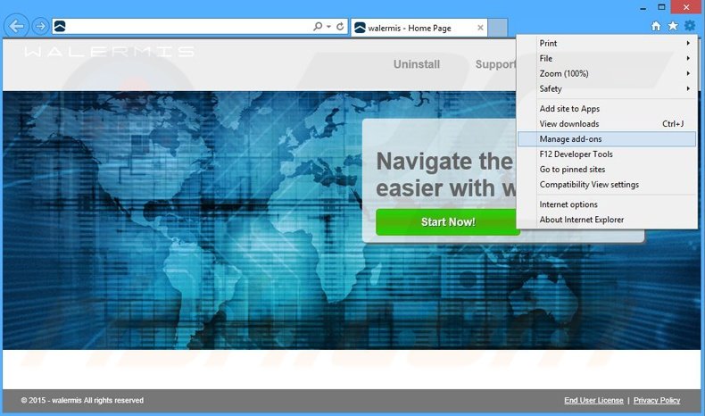 Removing walermis ads from Internet Explorer step 1
