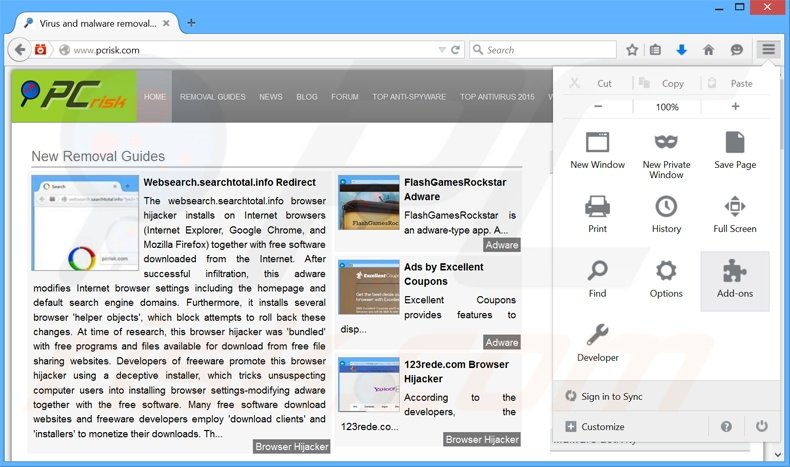 Removing Windesk Winsearch ads from Mozilla Firefox step 1