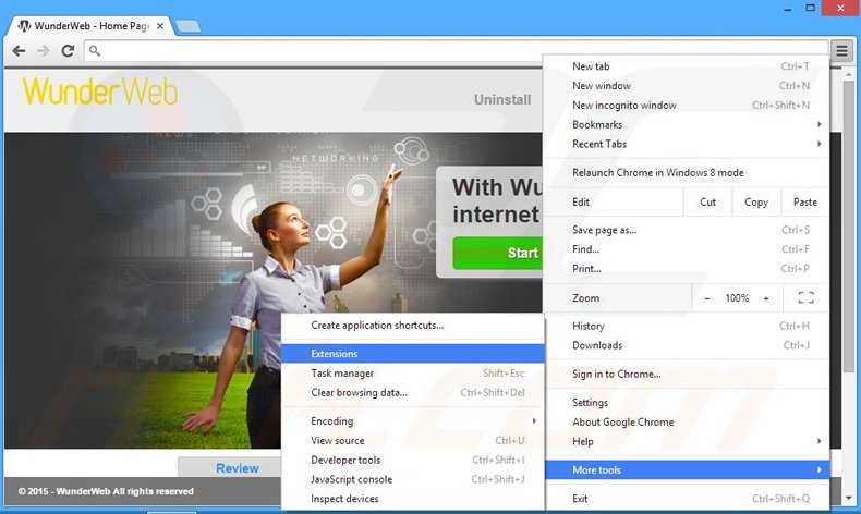 Removing WunderWeb ads from Google Chrome step 1