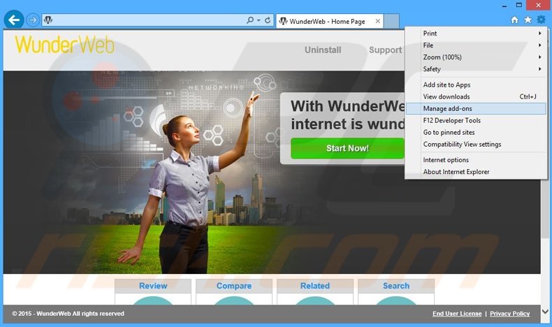Removing WunderWeb ads from Internet Explorer step 1