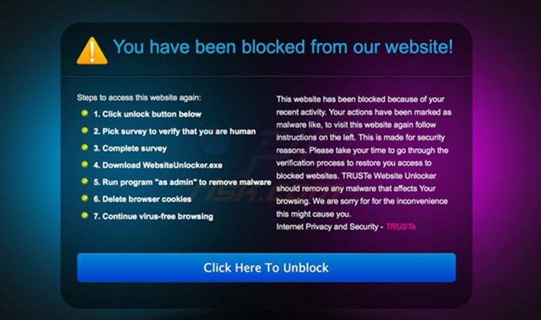 You have been blocked from our website - online survey virus