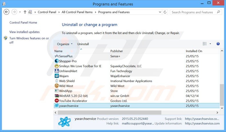 ysearchservice adware uninstall via Control Panel