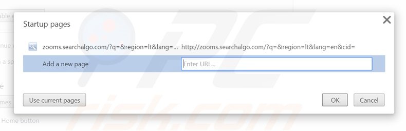 Removing zooms.searchalgo.com from Google Chrome homepage