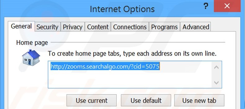 Removing zooms.searchalgo.com from Internet Explorer homepage