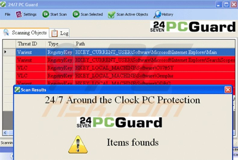 24/7 PC Guard fake online security warning pop-up