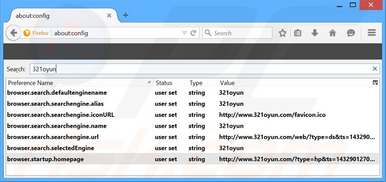 Removing 321oyun.com from Mozilla Firefox default search engine
