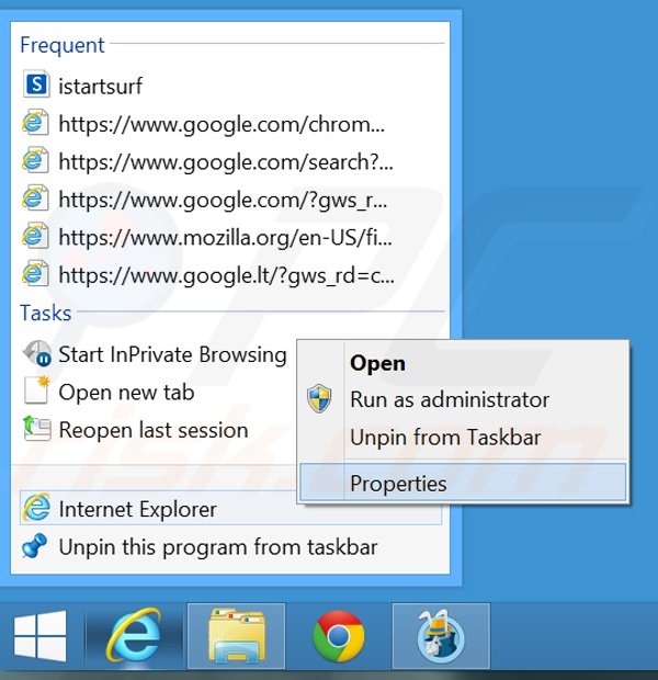 Removing 321oyun.com from Internet Explorer shortcut target step 1