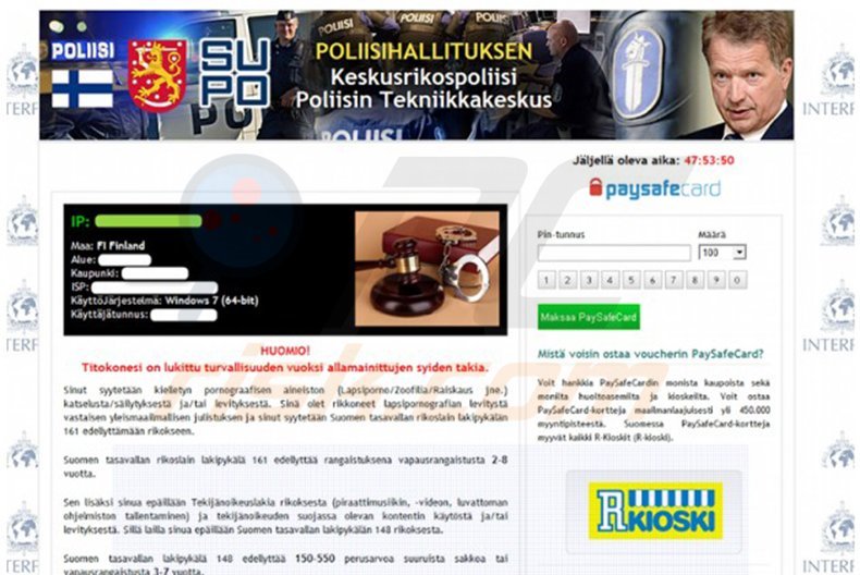 Poliisihallituksen Keskusrikospoliisi Poliisin Tekniikkakeskus ransomware virus