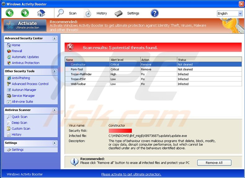 Windows Activity Booster - fake antivirus program