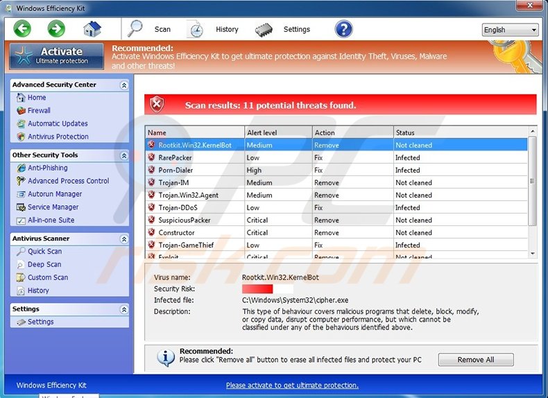 Windows Efficiency Kit fake antivirus program