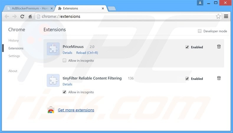 Removing AdBlockerPremium ads from Google Chrome step 2