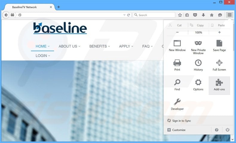 Removing BaselineTV Media Manager ads from Mozilla Firefox step 1