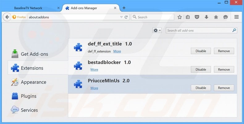 Removing BaselineTV Media Manager ads from Mozilla Firefox step 2
