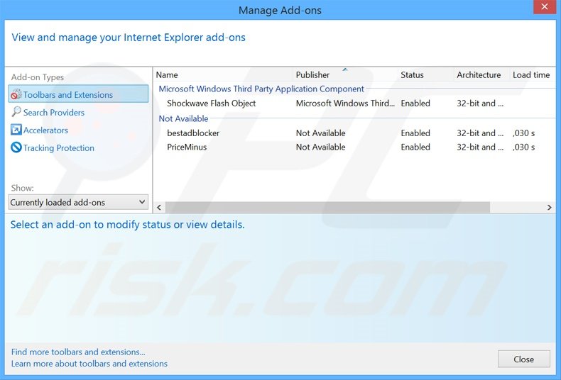 Removing BaselineTV Media Manager ads from Internet Explorer step 2