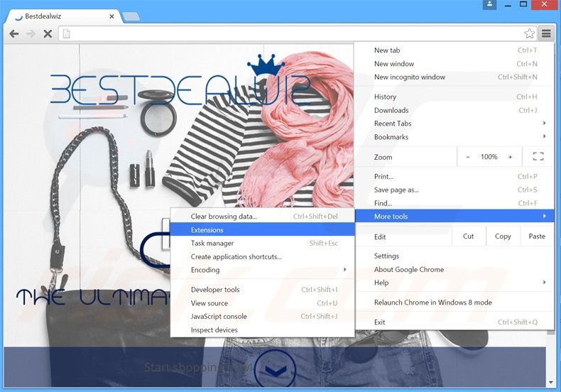 Removing Bestdealwiz  ads from Google Chrome step 1