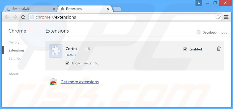 Removing Bestdealwiz ads from Google Chrome step 2