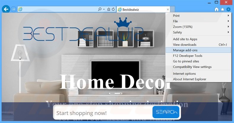 Removing Bestdealwiz ads from Internet Explorer step 1