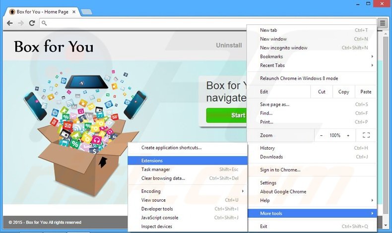 Removing Box for You ads from Google Chrome step 1