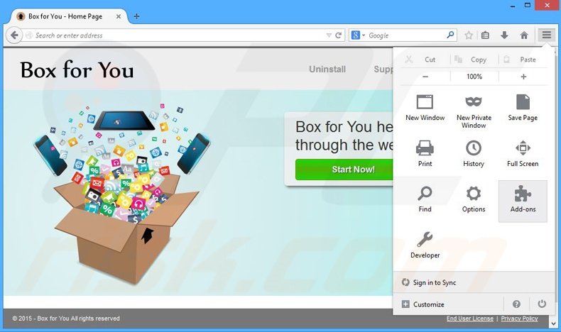 Removing Box for You ads from Mozilla Firefox step 1