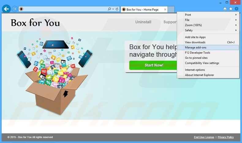 Removing Box for You ads from Internet Explorer step 1
