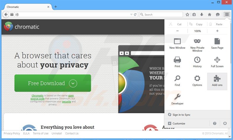 Removing Chromatic ads from Mozilla Firefox step 1