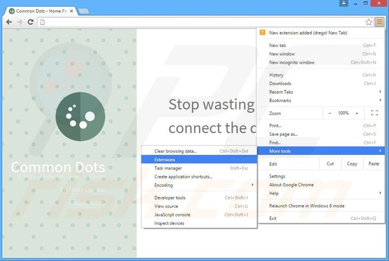 Removing Common Dots  ads from Google Chrome step 1